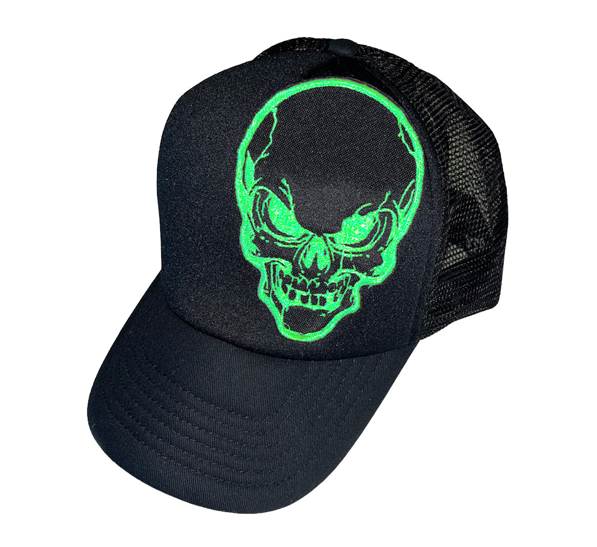 HAKKEN TRUCKER HAT SKULL NeonGreen